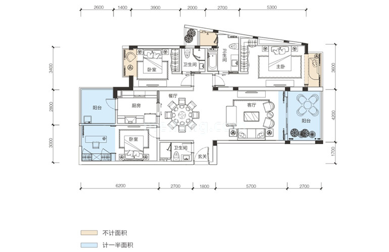 3单元03户型 3室2厅3卫1厨 建筑面积177.74㎡