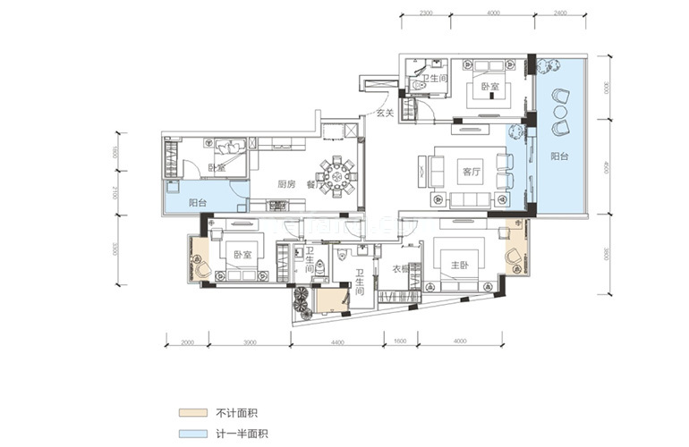 4单元01户型 4室2厅4卫1厨 建筑面积194.41㎡