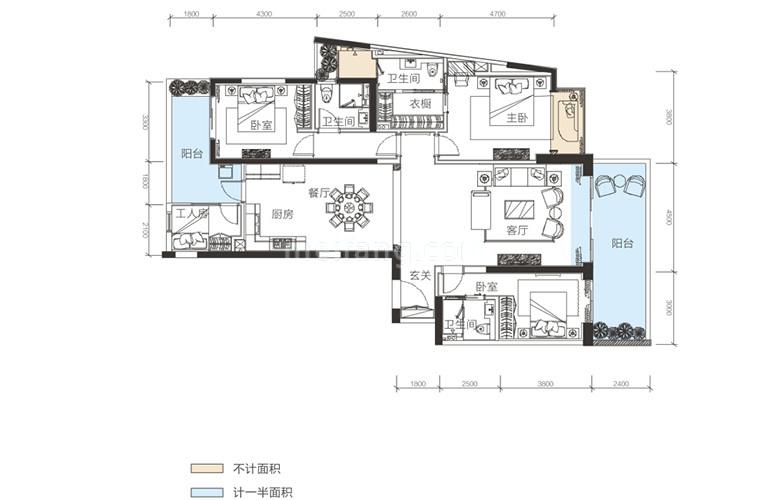 2单元03户型 4室2厅4卫1厨 建筑面积190.41㎡