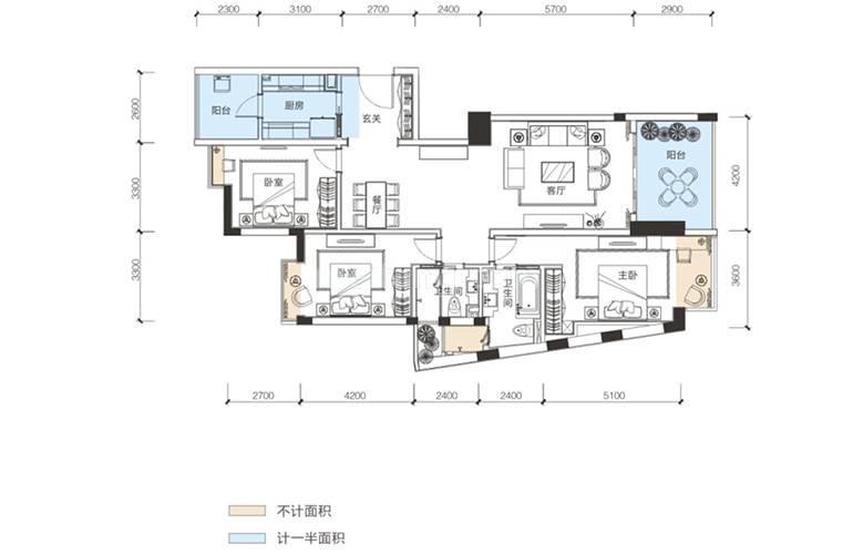 3单元01户型 3室2厅2卫1厨 建筑面积165.86㎡