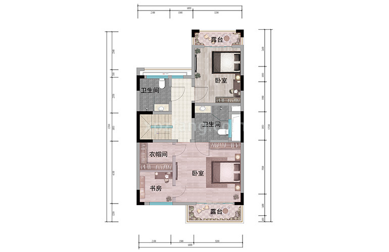别墅125㎡户型二层 4室3厅4卫1厨 建筑面积125㎡