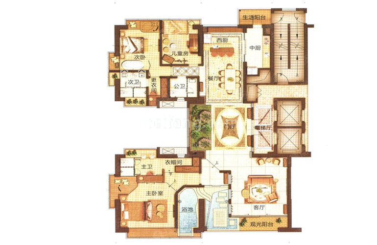 天宸高层 B户型 三室两厅两卫一厨 建筑面积253㎡