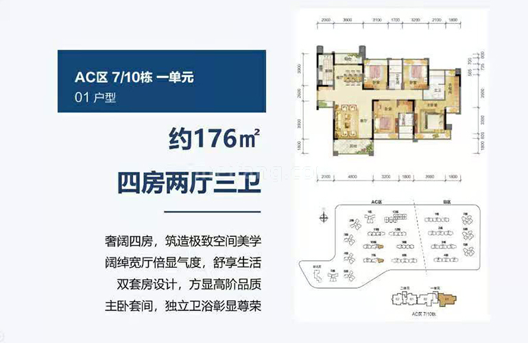 01户型 四房两厅三卫一厨 建筑面积176㎡