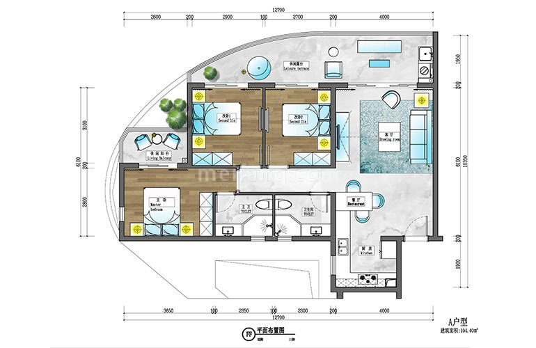 高层 A户型 3室2厅2卫 建筑面积105㎡
