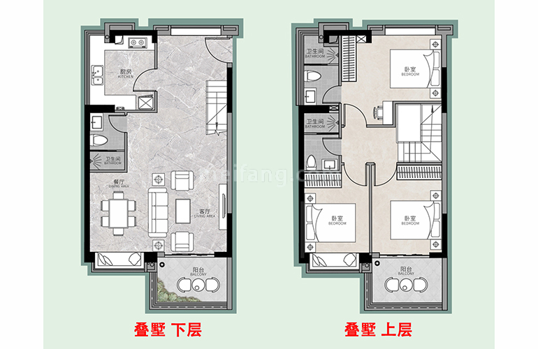 114㎡户型 三房两厅三卫一厨 建筑面积114㎡