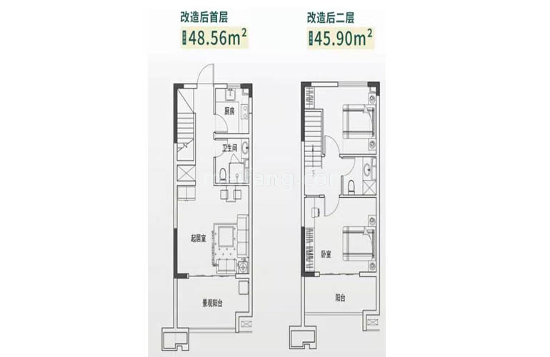 6#B户型 2房1厅2卫 建面54㎡