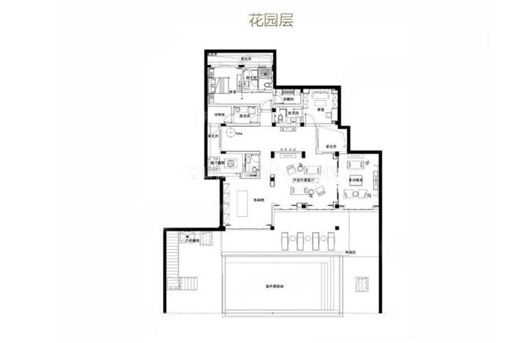 独栋 VB户型 5室3厅7卫 建筑面积271.92㎡ 花园层平面图