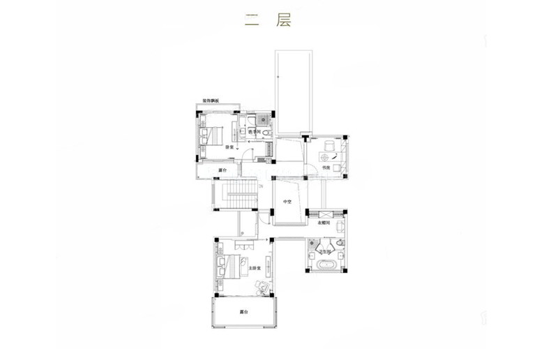 亚龙湾水岸君悦 独栋 VB户型 5室3厅7卫 建筑面积271.92㎡ 二层平面图
