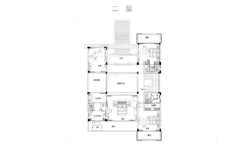 亚龙湾水岸君悦 独栋 VC户型 7室2厅6卫 建筑面积406.92㎡ 二层平面图