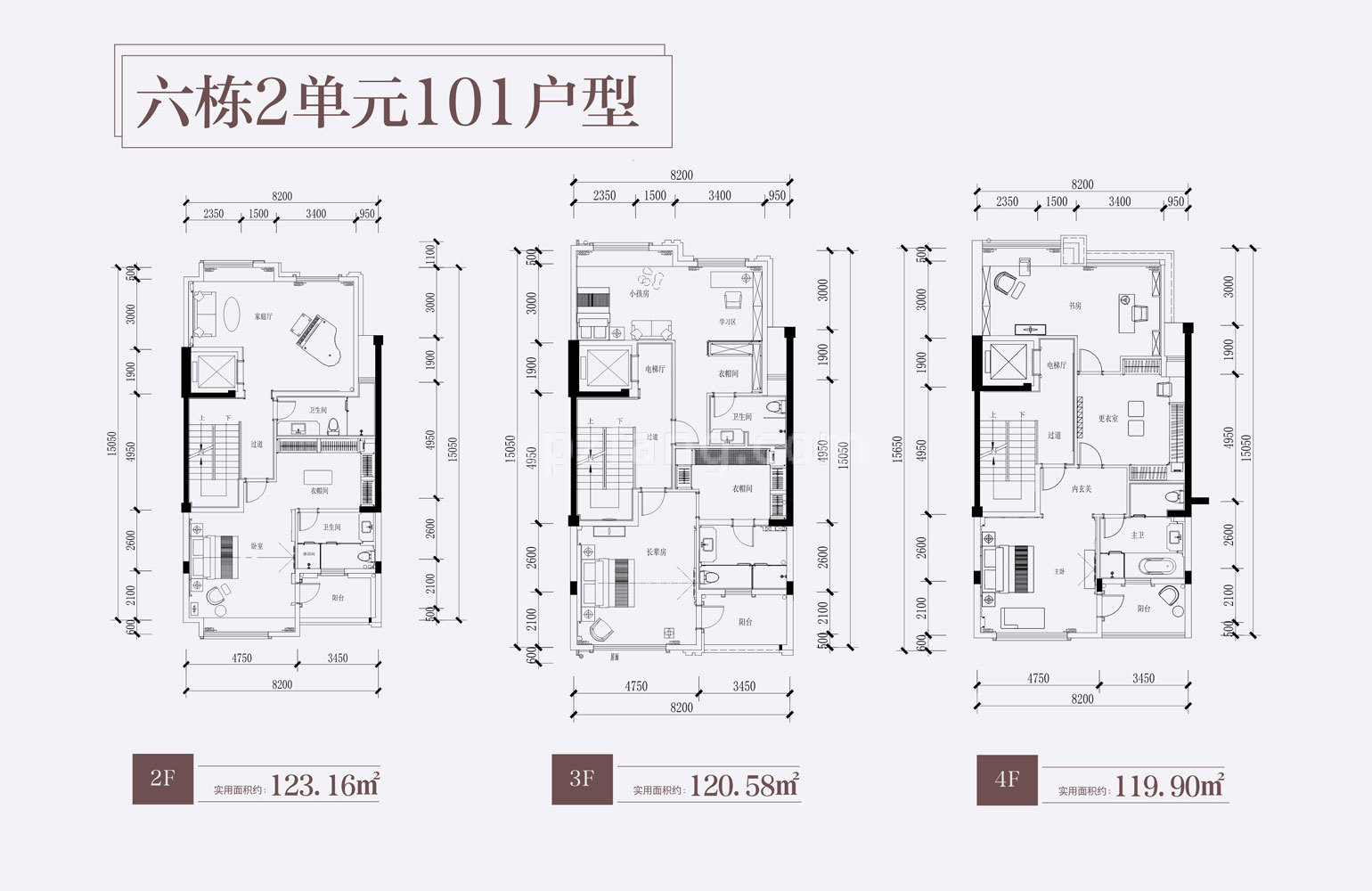 颐景山庄 别墅101户型2F、3F、4F 实用面积854.97㎡