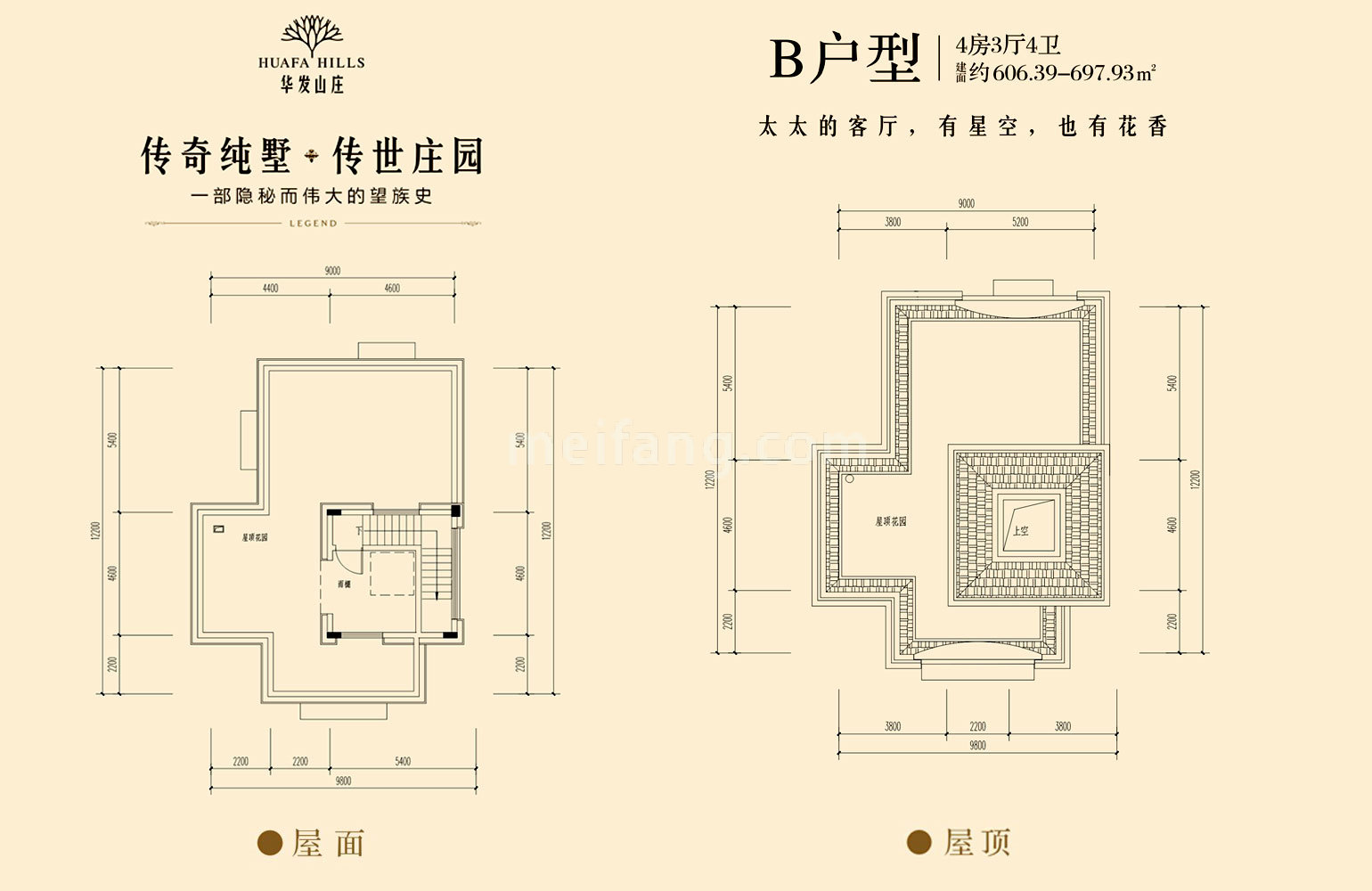 华发山庄独栋 B户型屋顶/屋面 建面606-697㎡