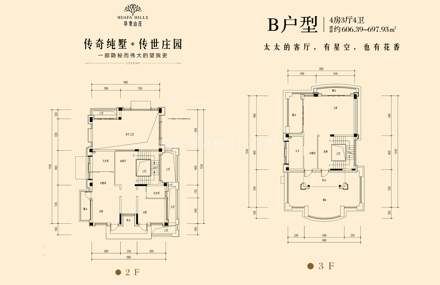华发山庄独栋 B户型2F/3F 建面606-697㎡