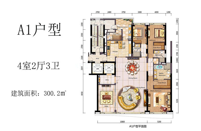 仁恒滨海中心 A1户型 4室2厅3卫 建筑面积300.2㎡