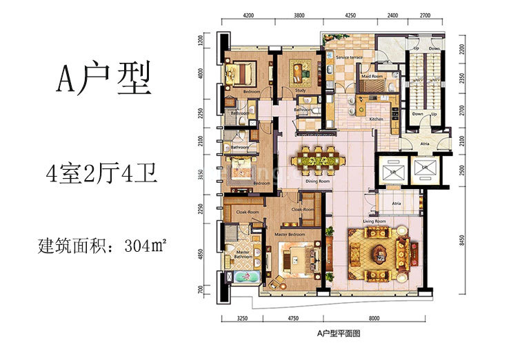A户型 4室2厅4卫 建筑面积304.7㎡