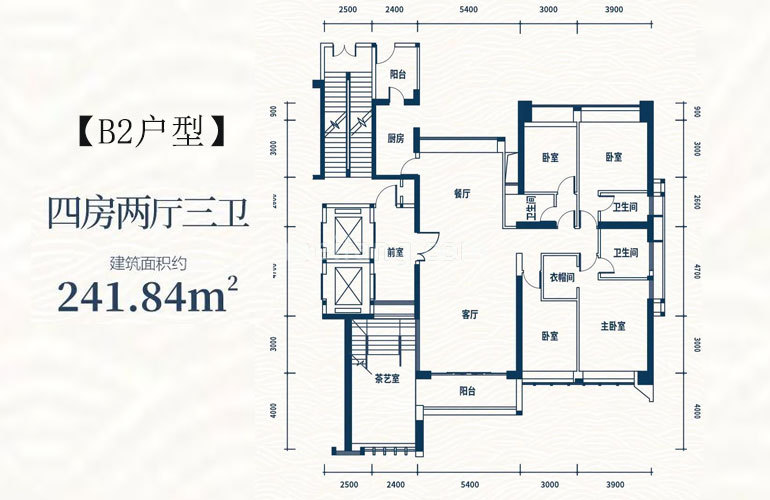 高层 B2户型 4房2厅3卫 建面302.84㎡