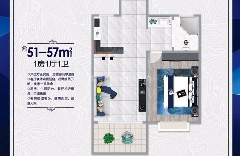 一房一厅一卫 建筑面积51㎡