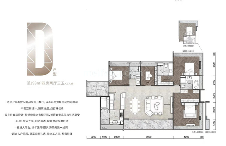 高层D户型 4室2厅3卫 建面193㎡