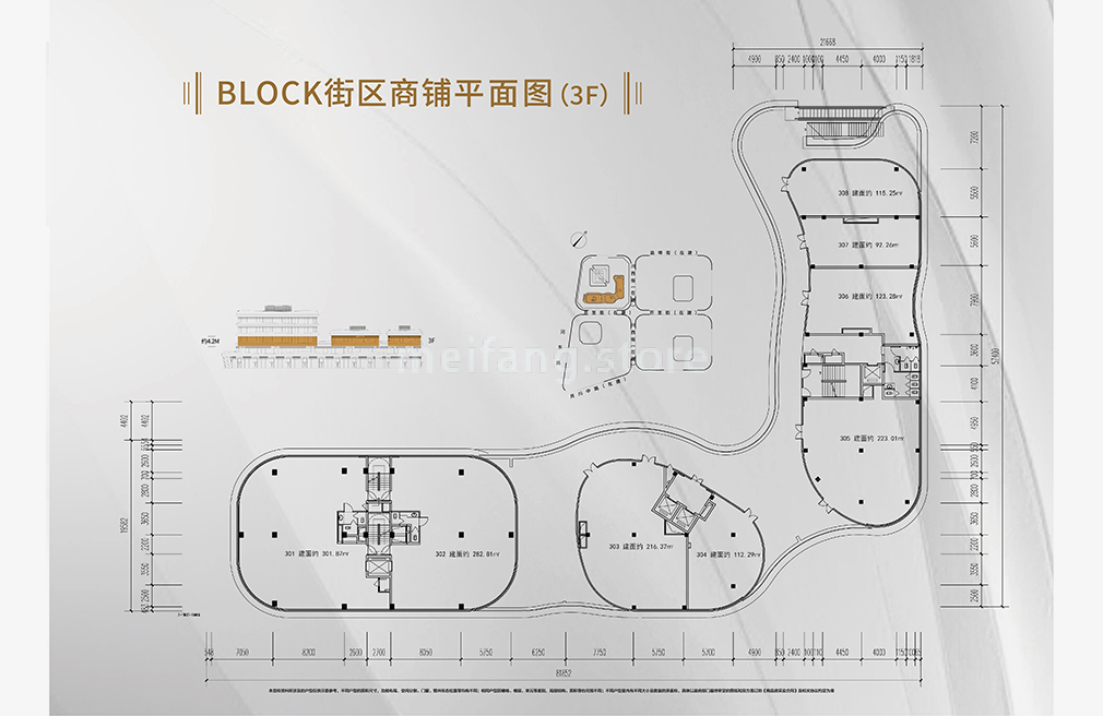 世茂三亚国际金融中心 block街区3F商铺平面图