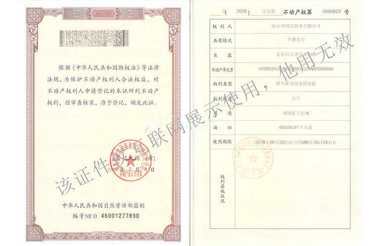清凤龙栖海岸国有土地使用证