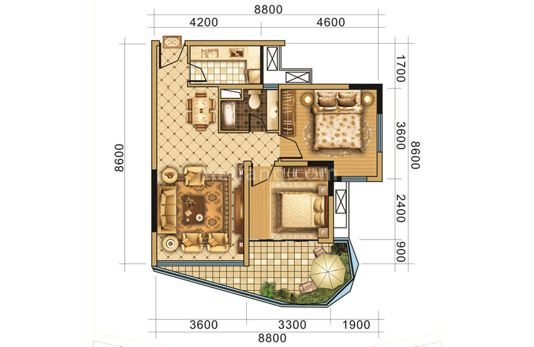 2室1厅1卫 建筑面积62㎡