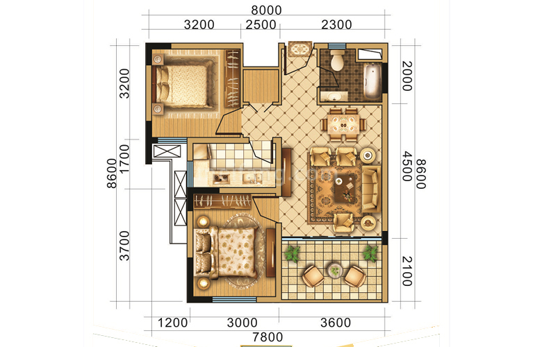 2室1厅1卫 建筑面积78㎡