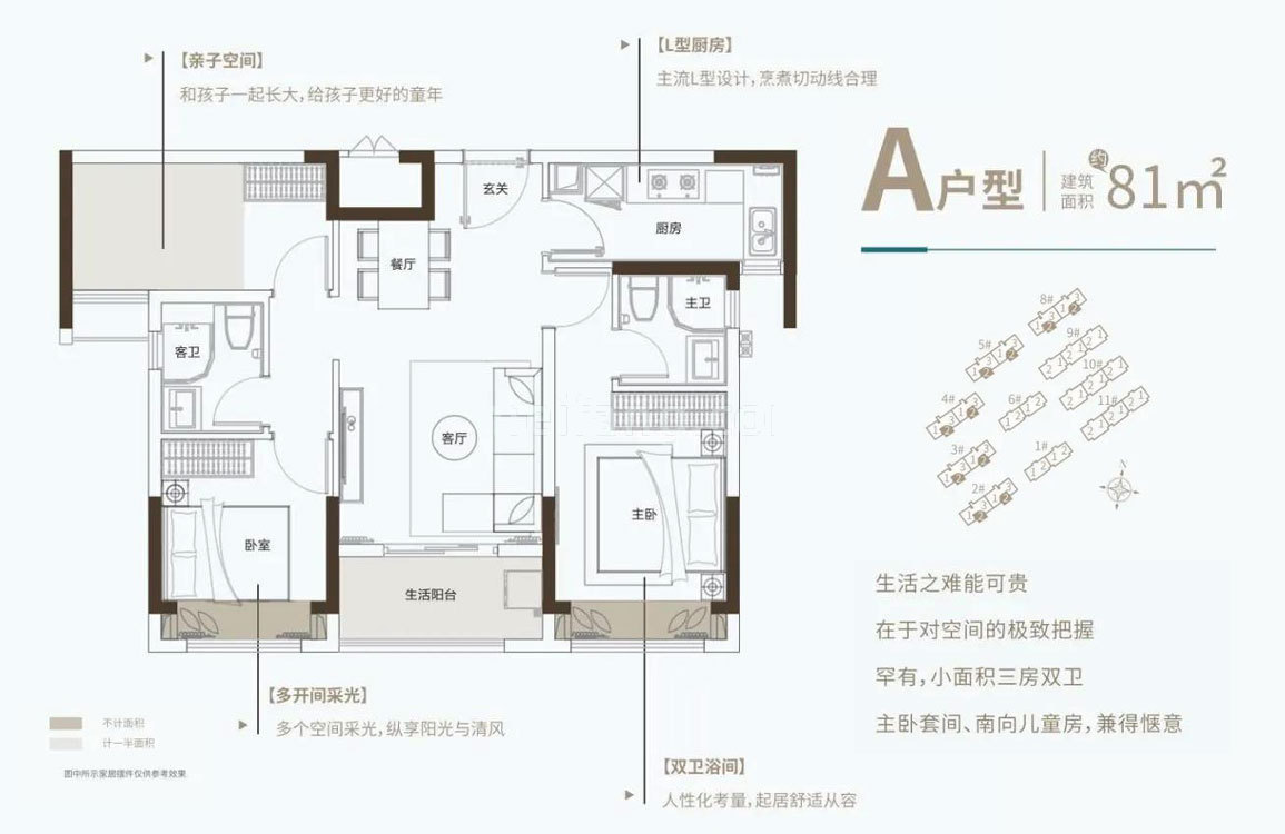 洋房 A户型 3房2厅2卫 建面81㎡