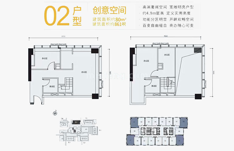 华润万象世界创意空间 02户型 建筑面积80㎡