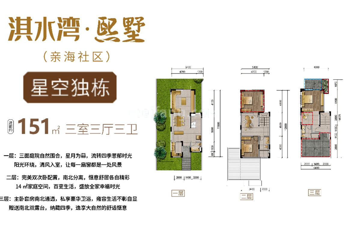 淇水湾  星光独栋  三室三厅三卫  建面151㎡