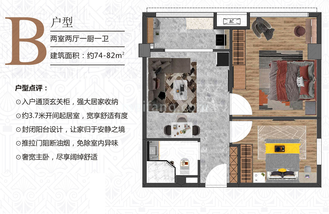 盛世东城B户型   建面74-82㎡