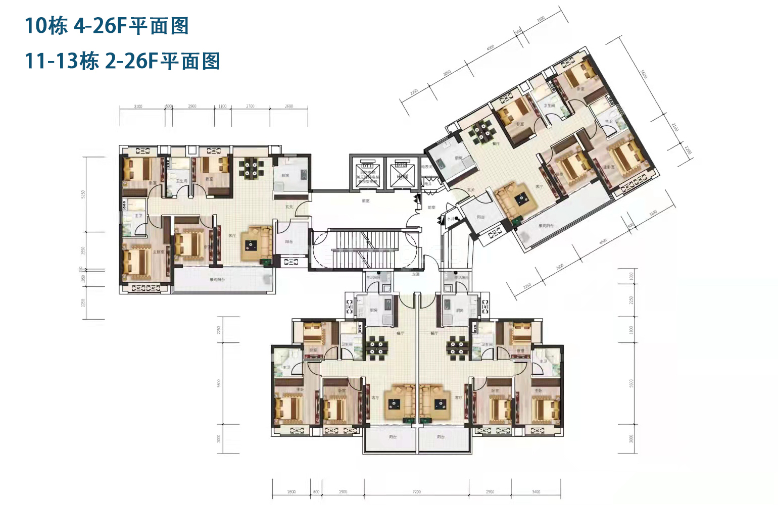 方圆月岛首府10栋、11栋、12栋、13栋楼层平面图