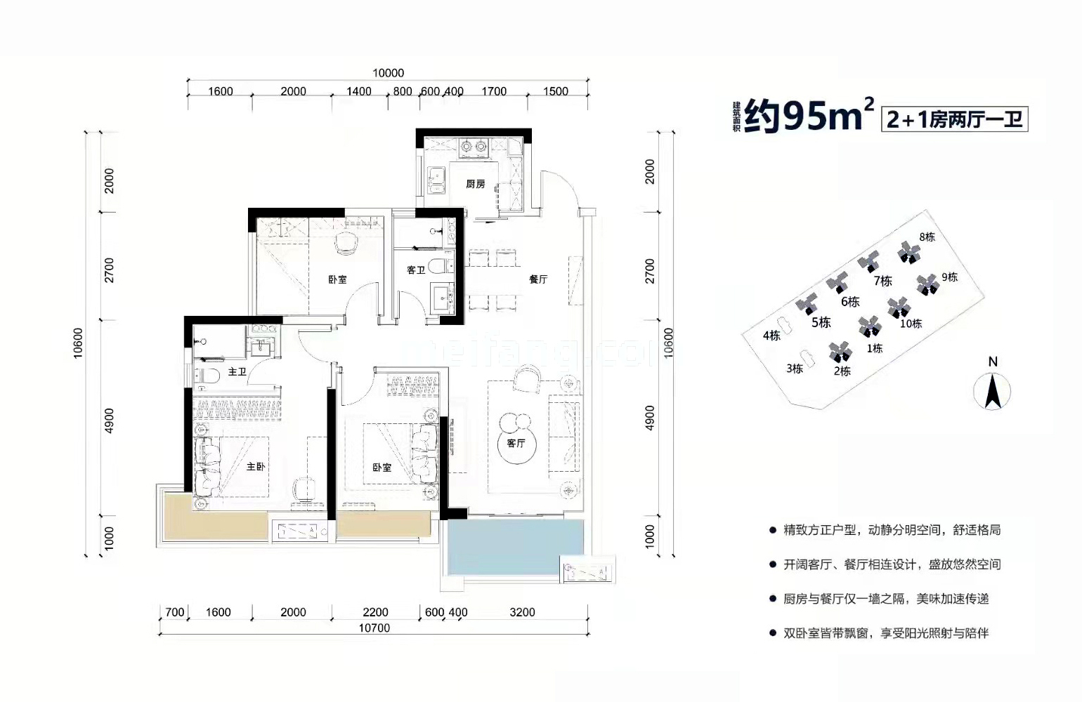 三一蓝海花园高层 3房2厅1卫 建面95㎡