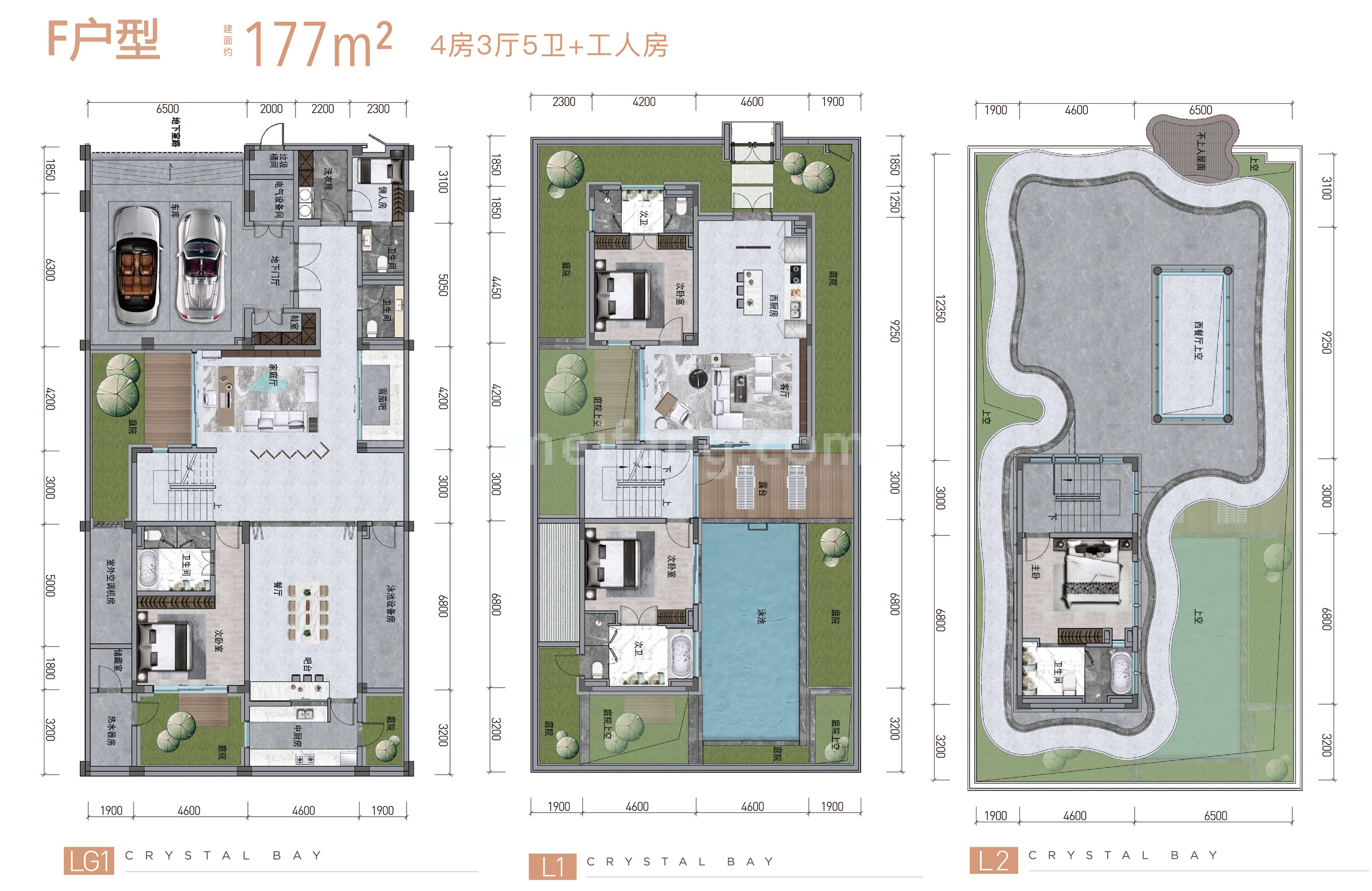 独栋 F户型 4室3厅5卫 建面177㎡