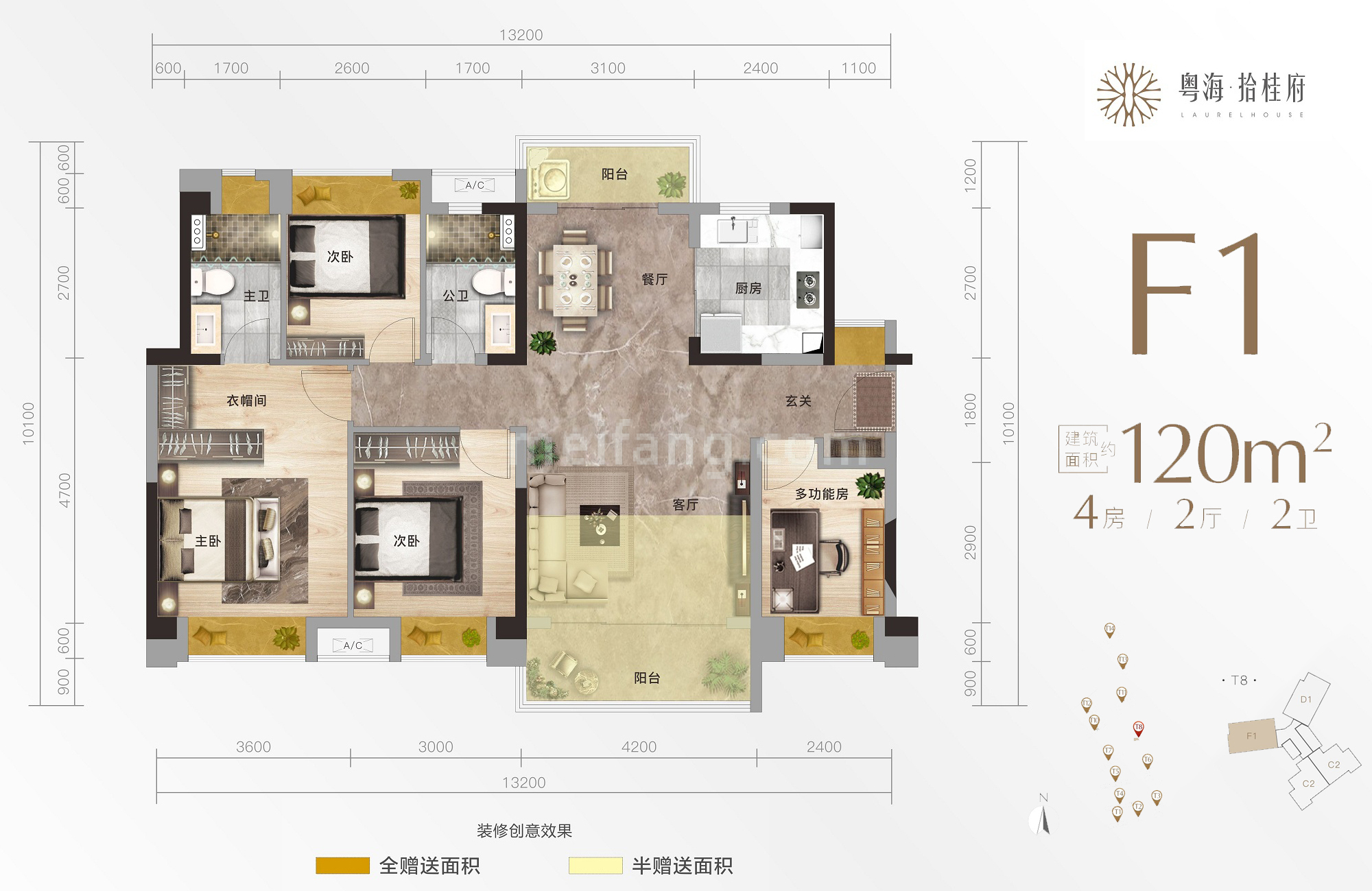 高层 F1户型 4室2厅2卫 建面120㎡