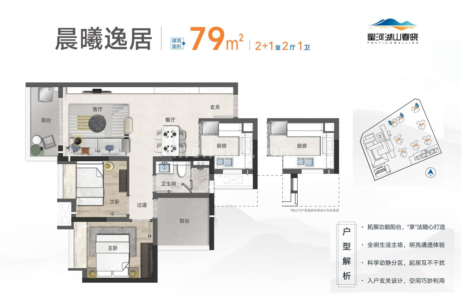 星河湖山春晓高层 晨曦逸居 3房2厅1卫 建筑面积79㎡