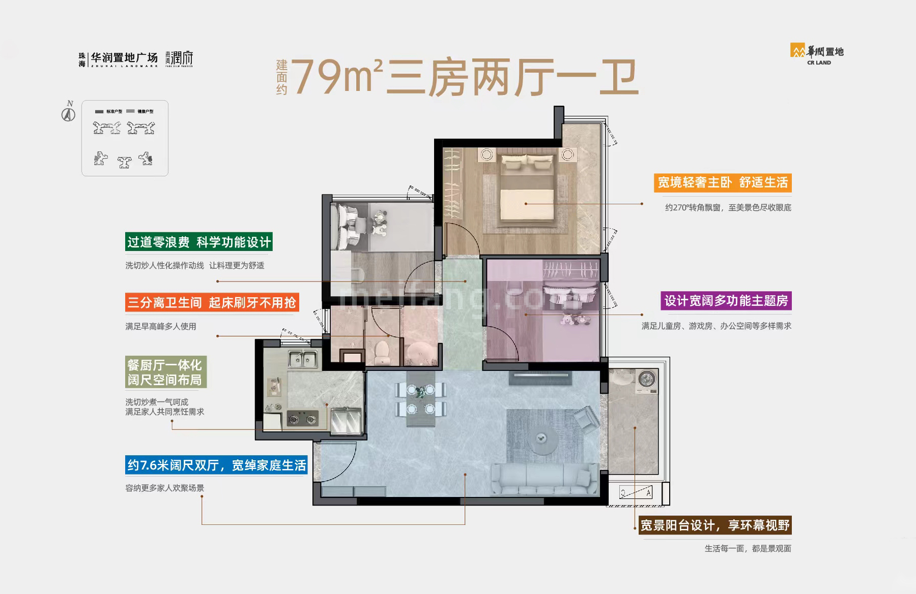 华润置地广场高层 3房2厅1卫 建筑面积79㎡