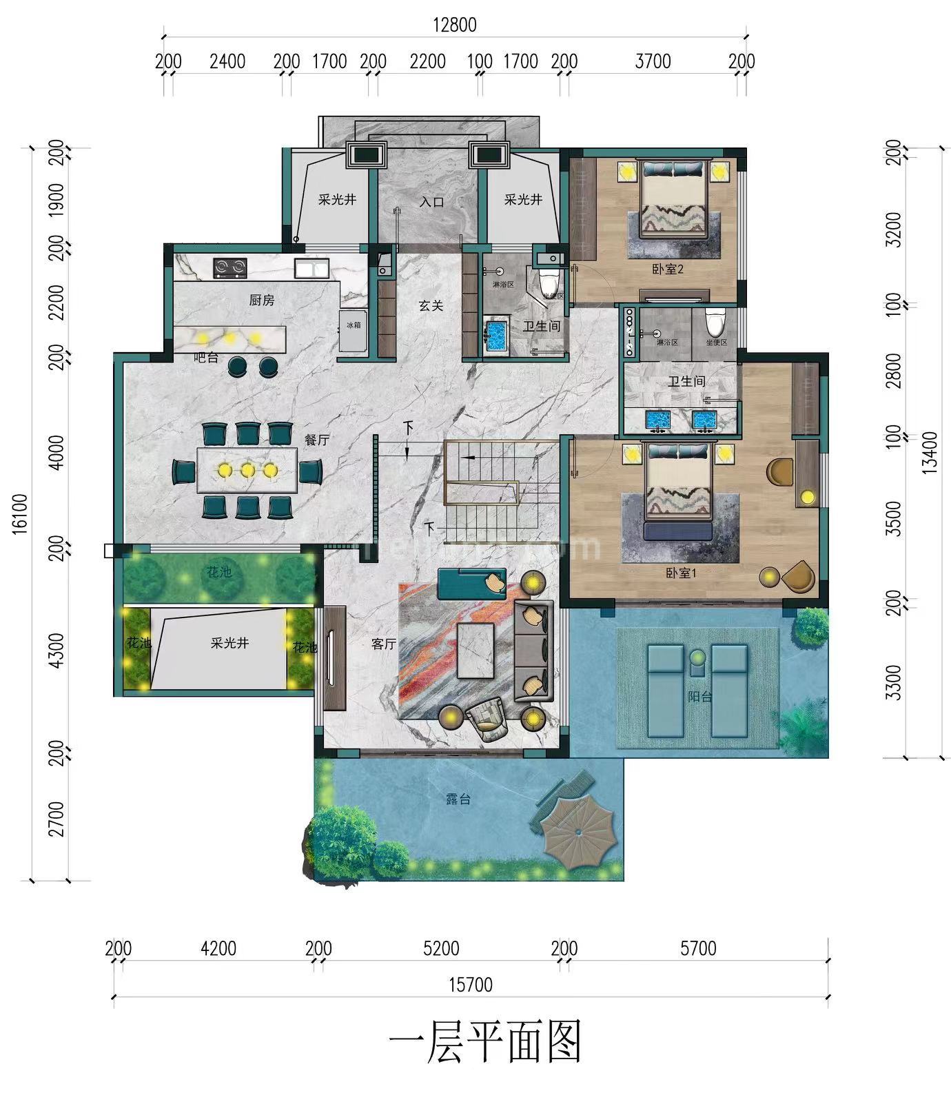 洋房 一层平面图 建筑面积141.41㎡ 