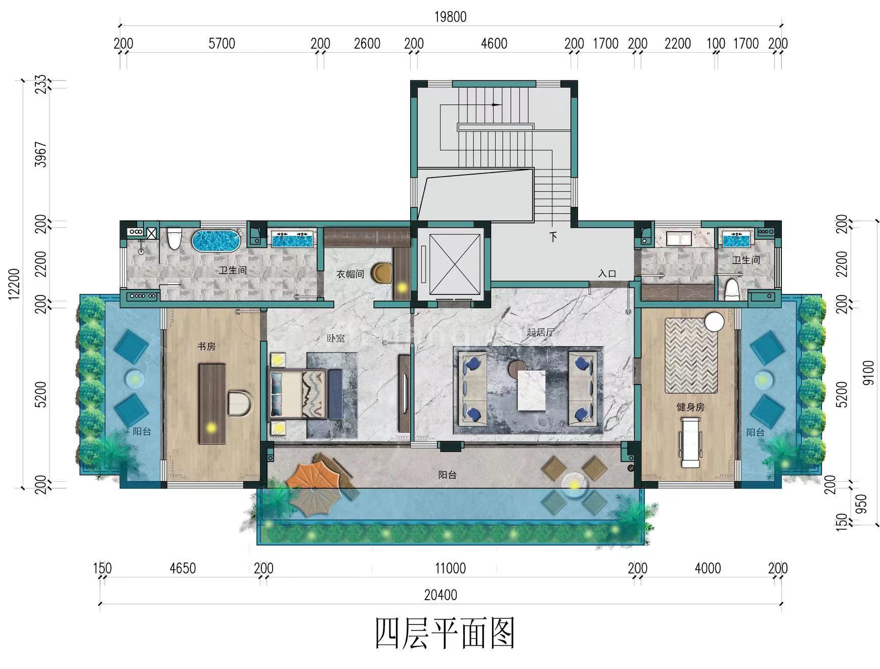 叠墅 第四层平面图 建筑面积160.73平
