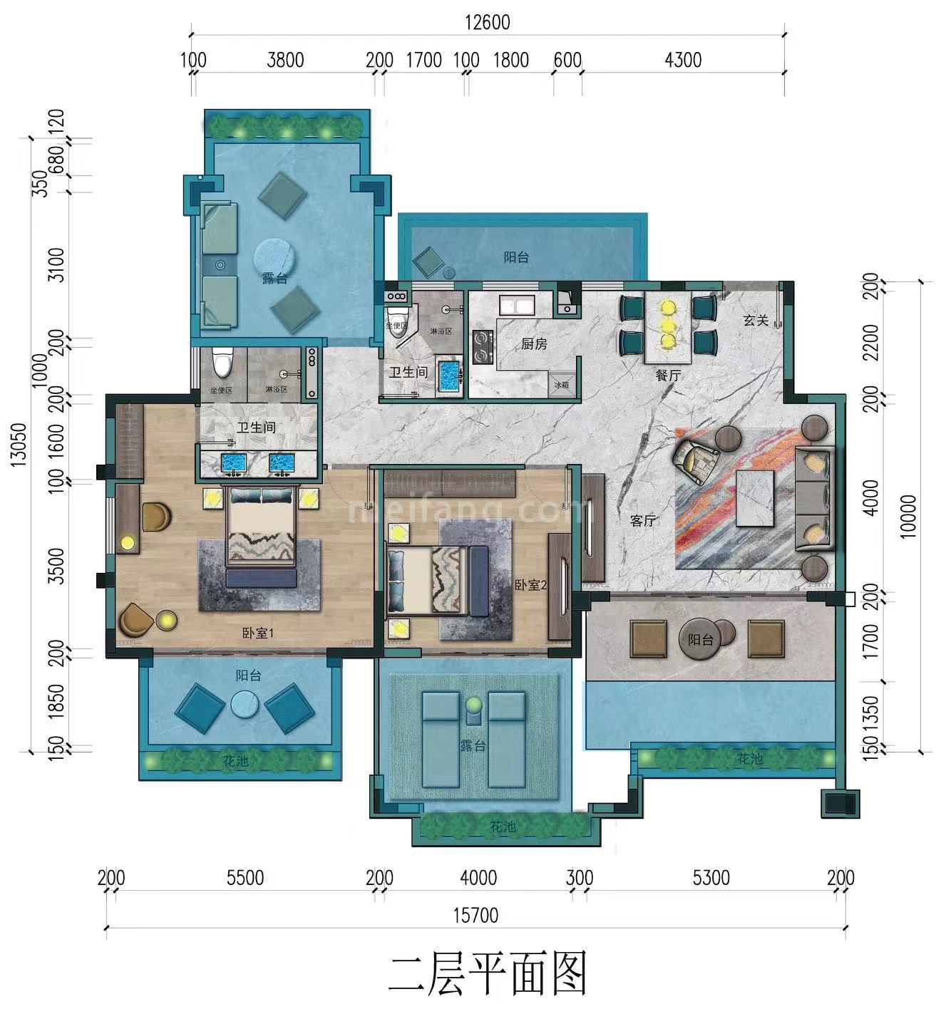洋房 二层平面图 建筑面积131 .37㎡