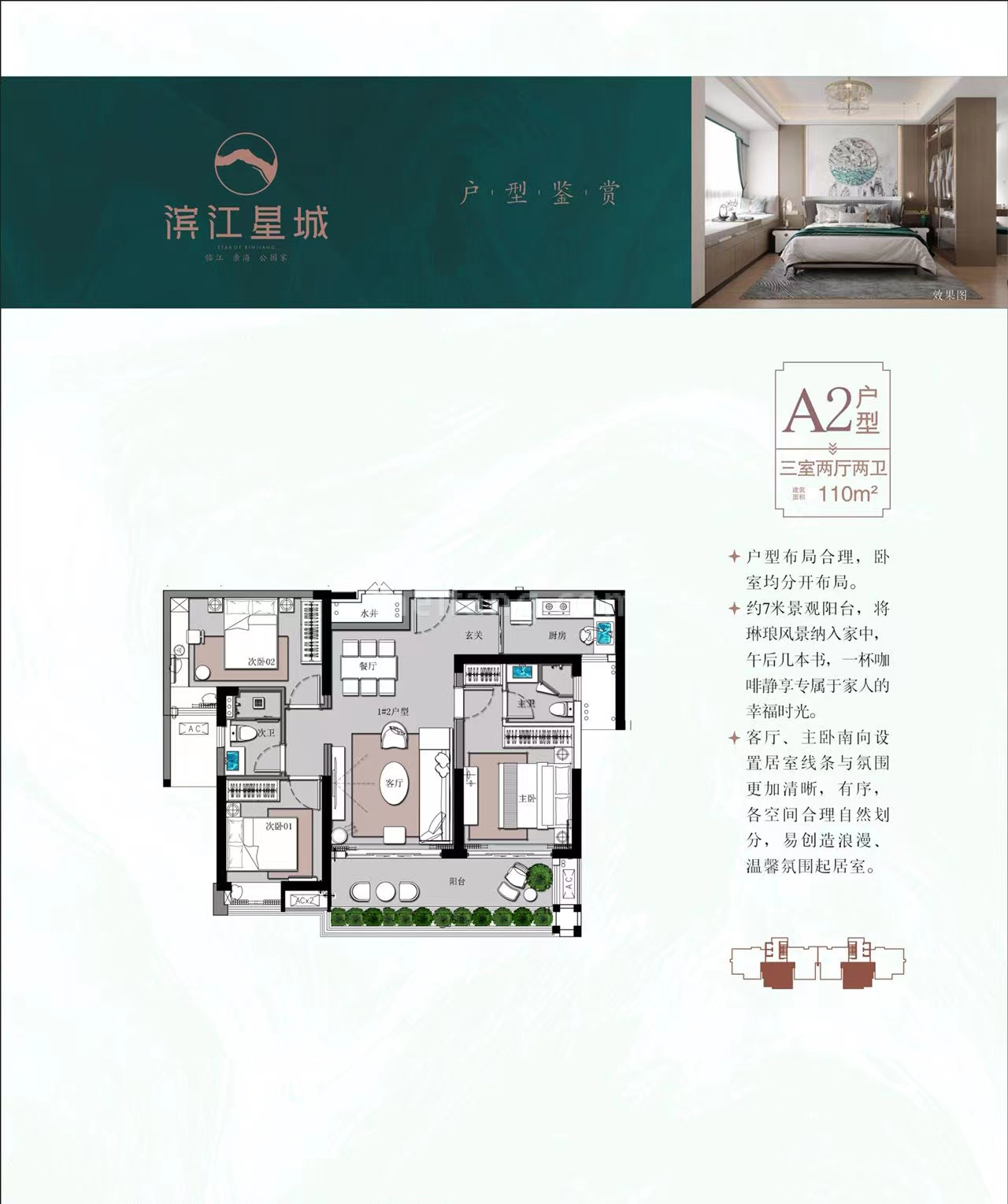 高层 A2户型 3房2厅2卫 建筑面积110㎡