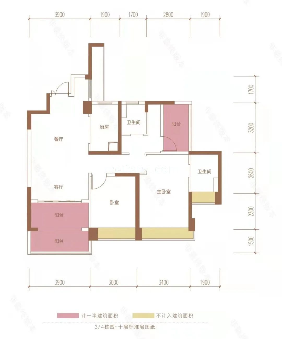 高层 2房2厅2卫 建筑面积115㎡