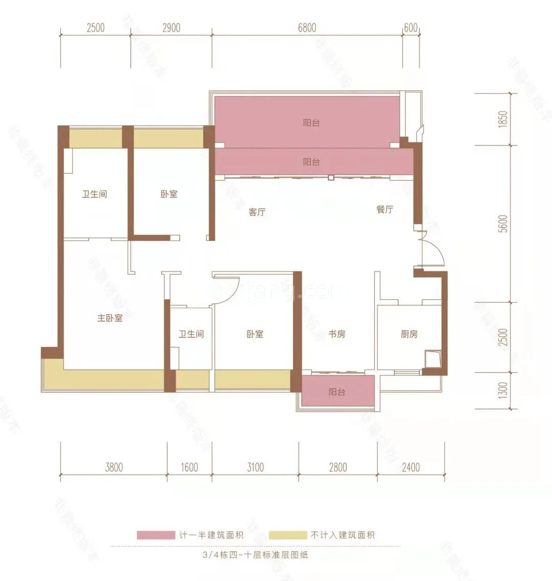 高层 3+1房2厅2卫 建筑面积145㎡