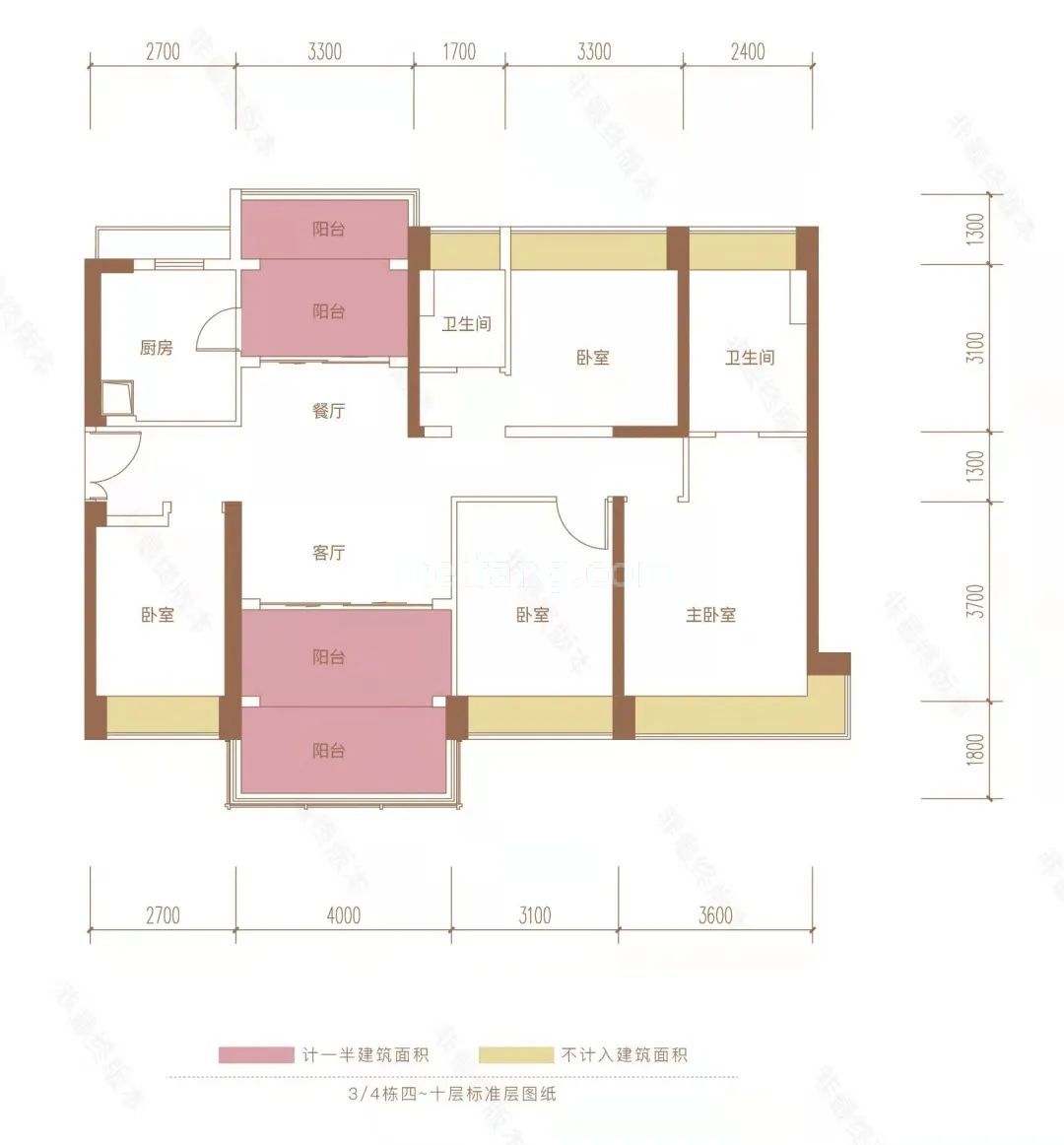 高层 4房2厅2卫 建筑面积141㎡