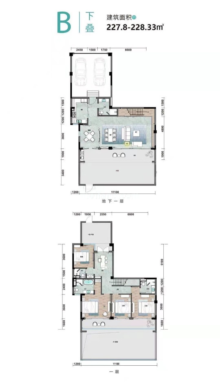叠墅 B下叠 建筑面积227.8㎡ 叠墅 B下叠 建筑面积227.8㎡