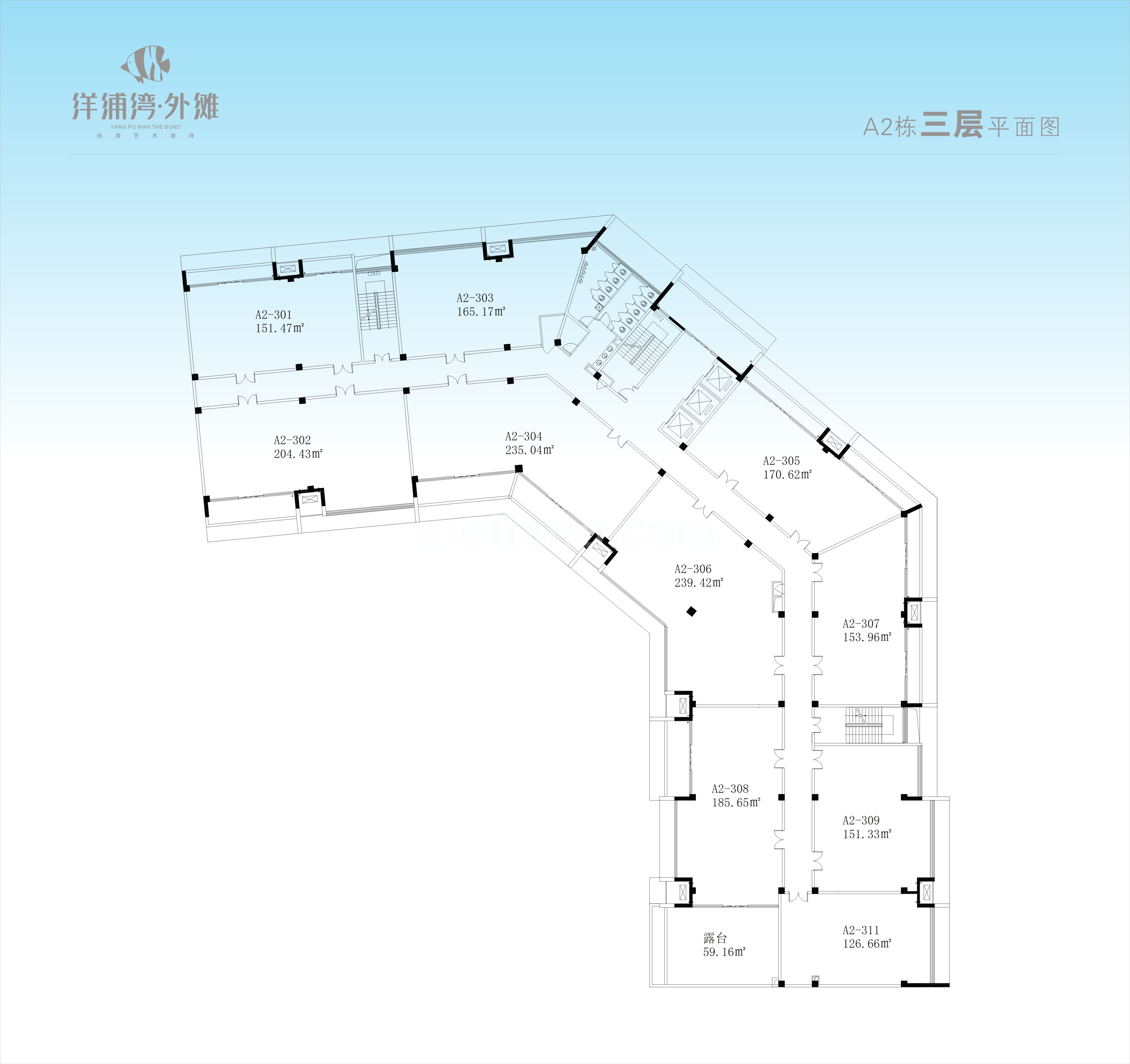 洋浦湾外滩A2栋三层平面图