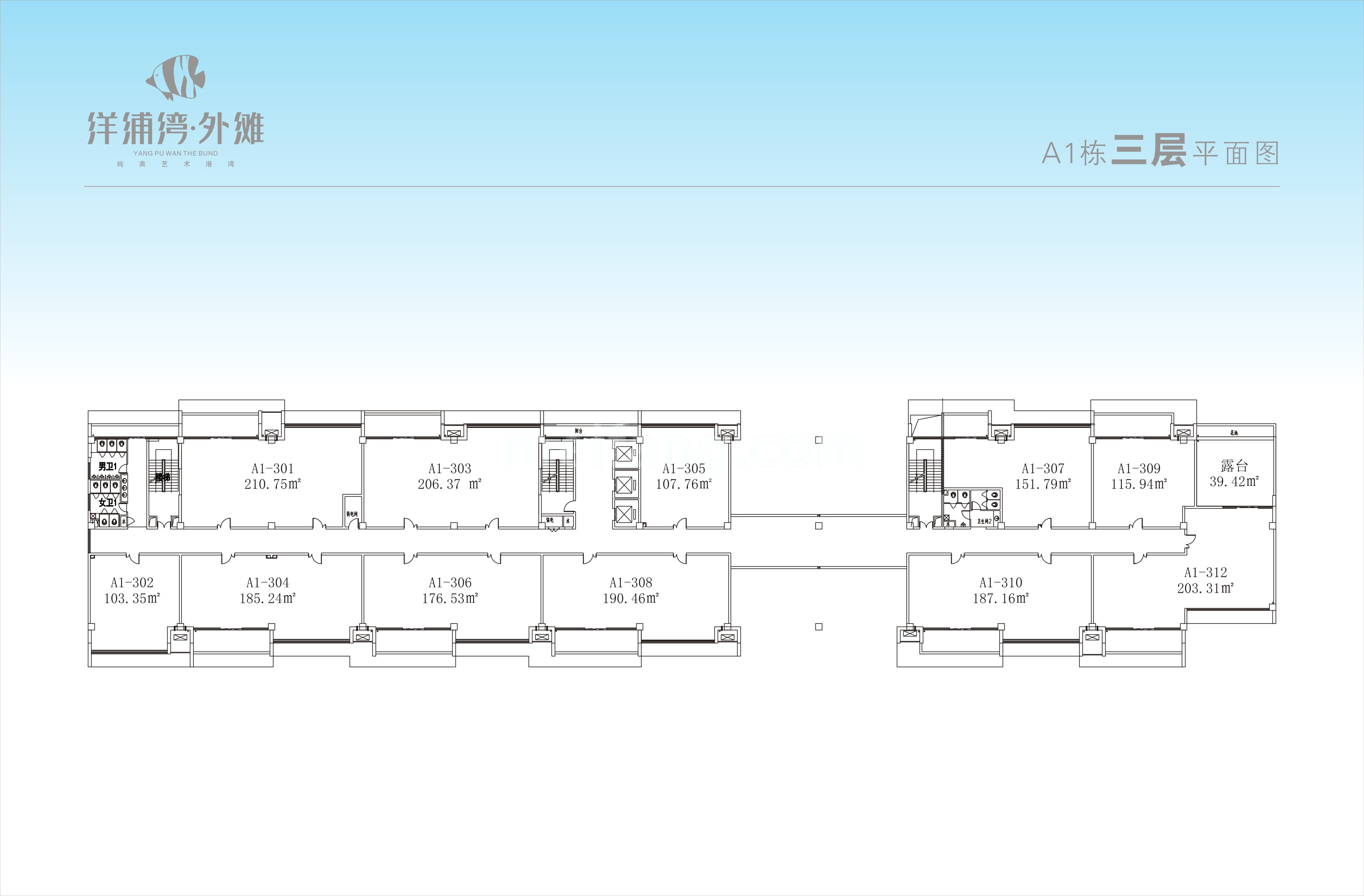 洋浦湾外滩A1栋三层平面图