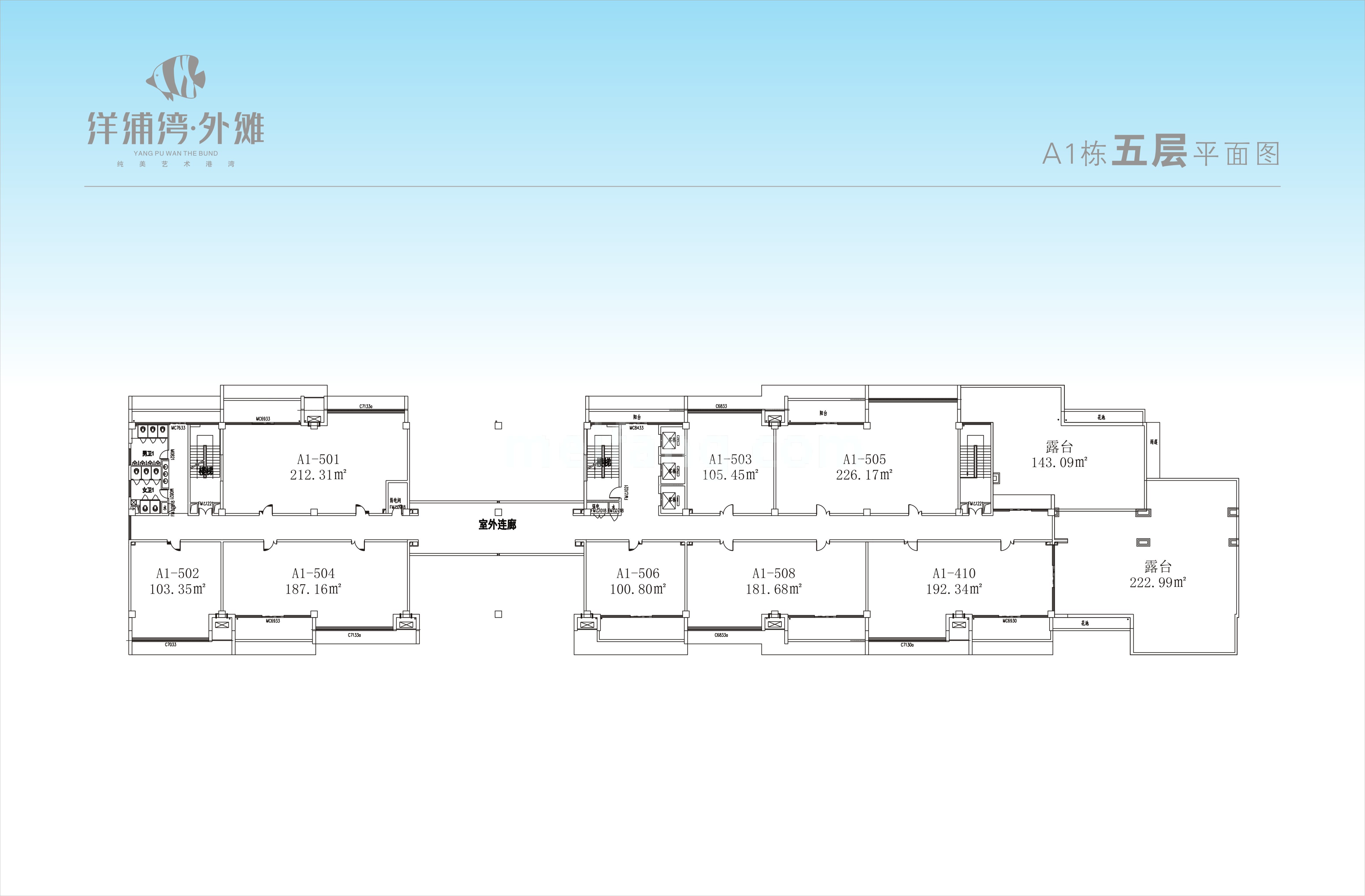 洋浦湾外滩A1栋五层平面图