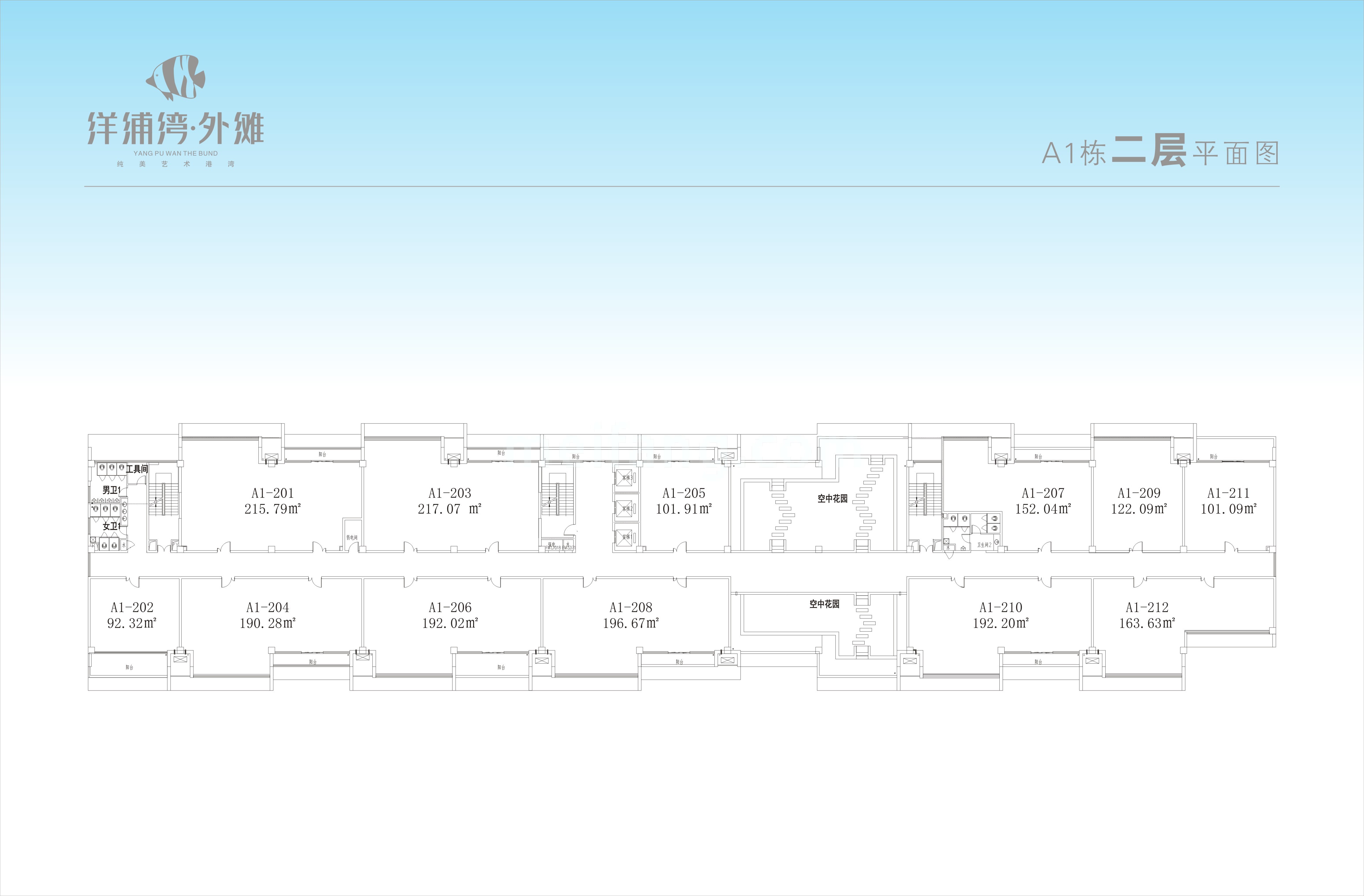 洋浦湾外滩A1栋二层平面图