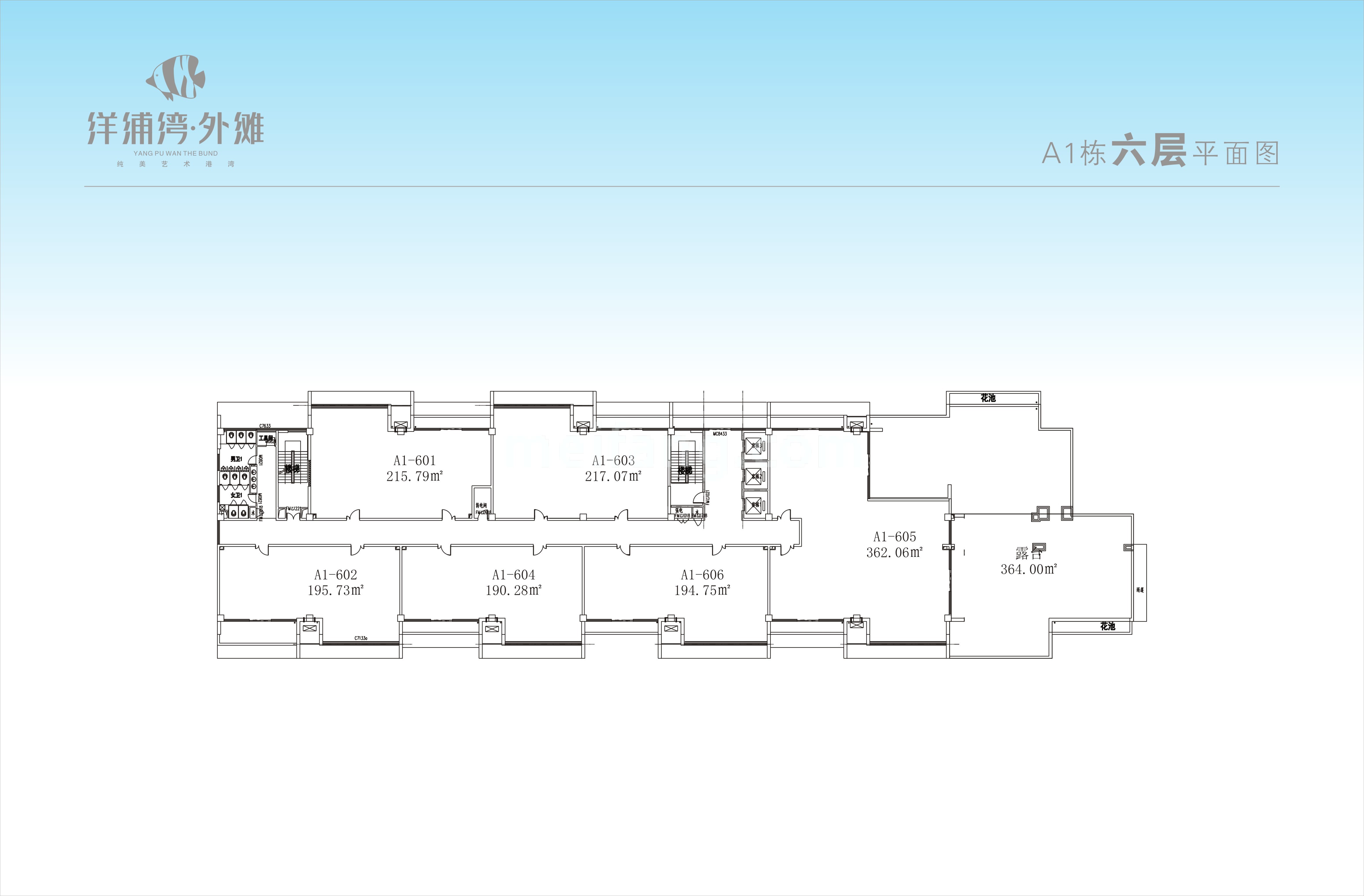 洋浦湾外滩A1栋六层平面图