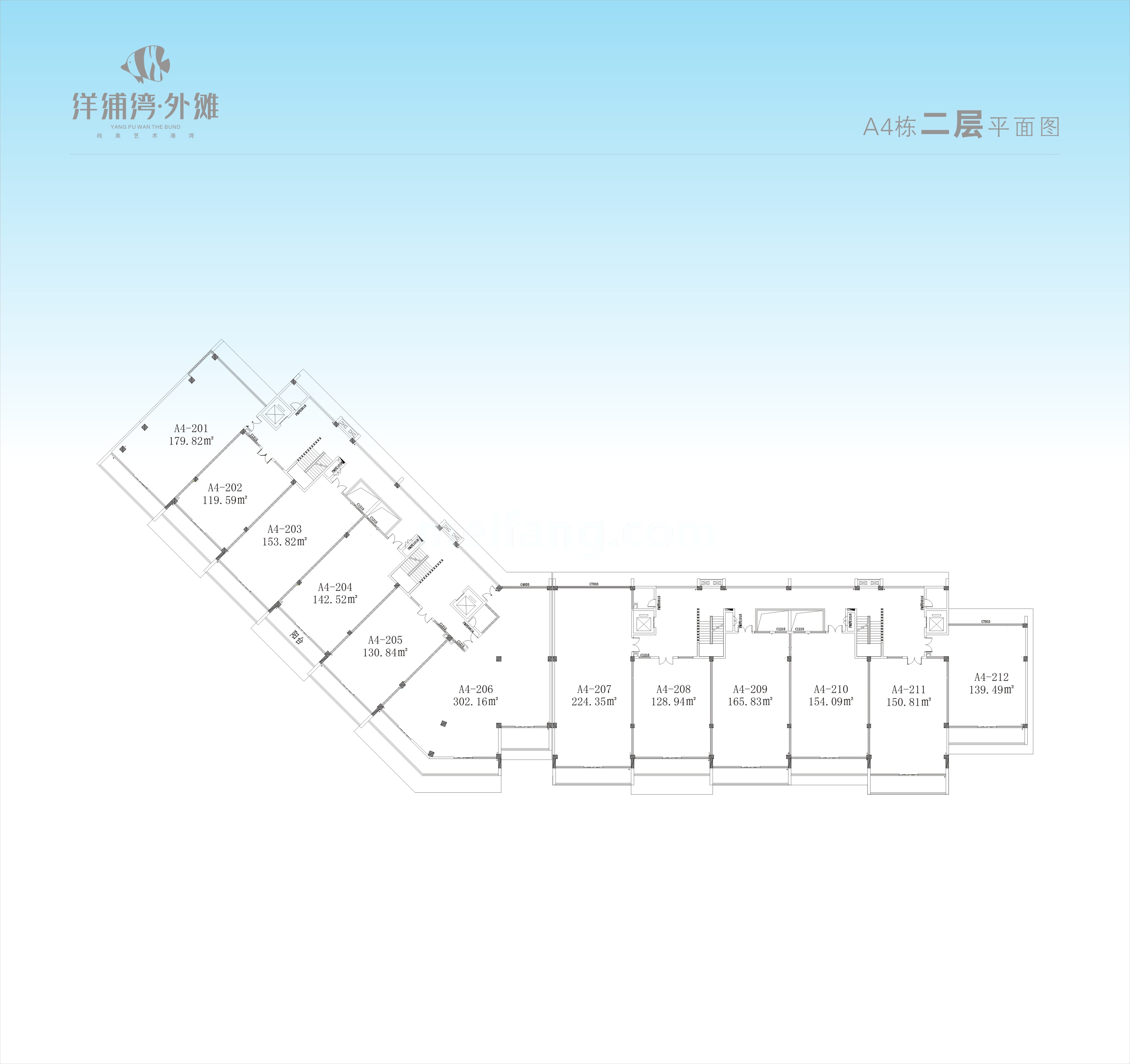 洋浦湾外滩A4栋二层平面图
