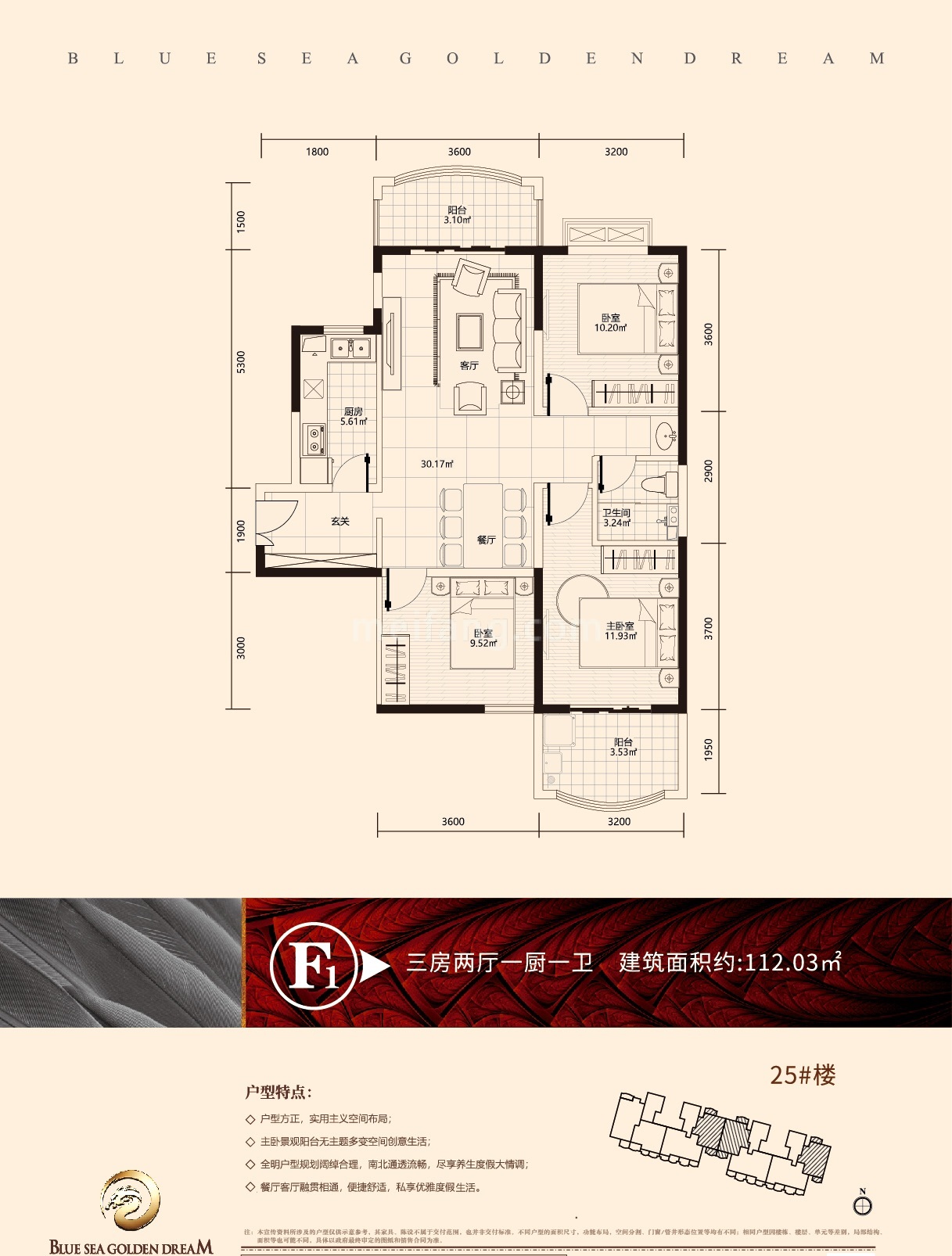 高层 25#楼 F1户型 三房两厅一卫  建面112.03㎡